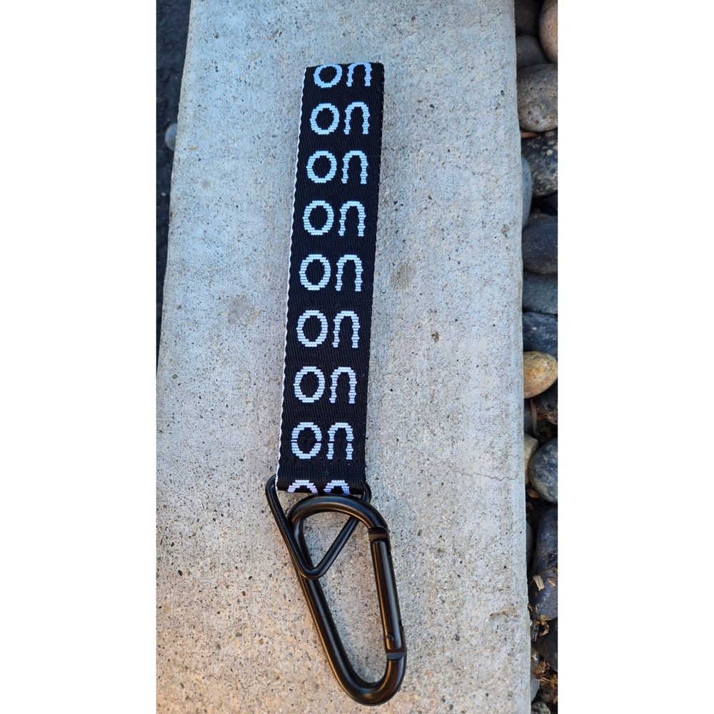 On Running Black White Logo Lanyard Keychain Carabiner Clip Athletic Accessory